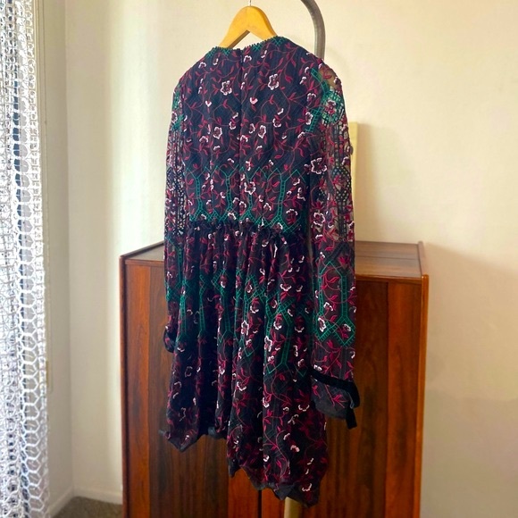 MONIQUE LHUlLLER | Vine Embroidered Velvet Bow Trim Dress - Picture 8 of 15